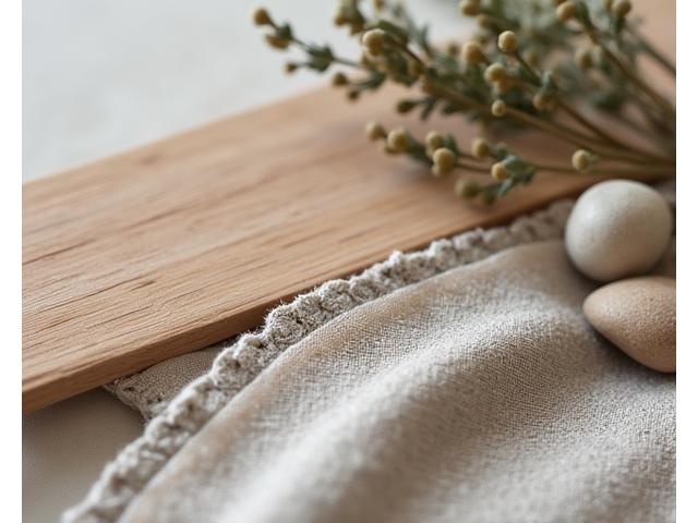 丁寧に仕上げられた木材の質感と織物のクローズアップ